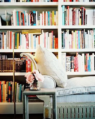 Beautiful reading nook and bookshelf for relaxation